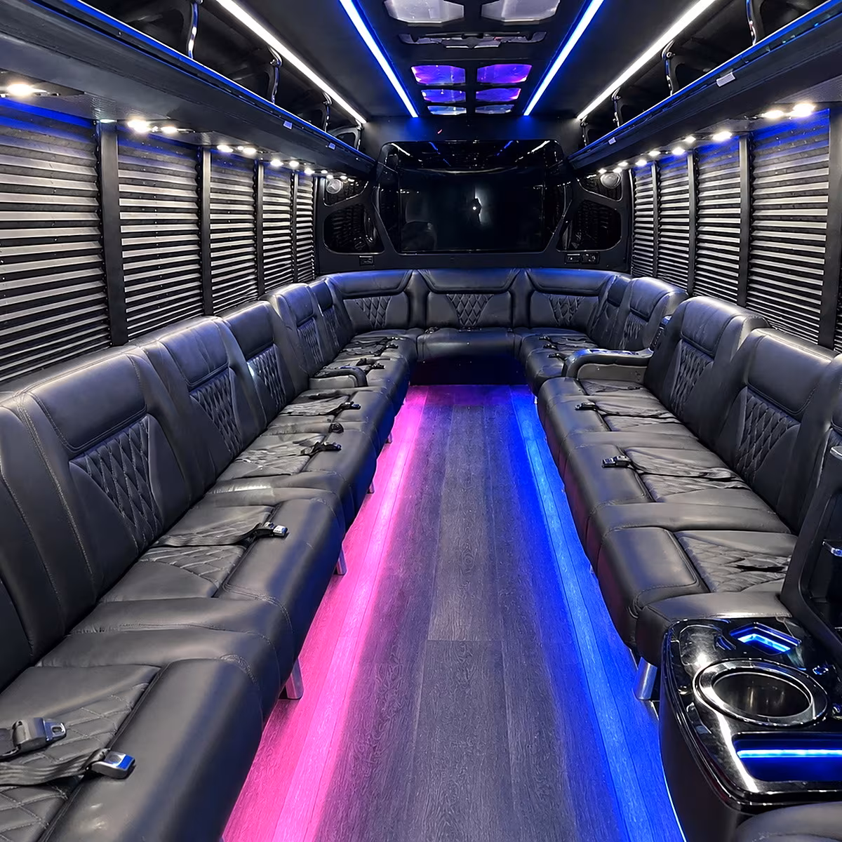 Group beside a Mercedes Sprinter limo in Hayward