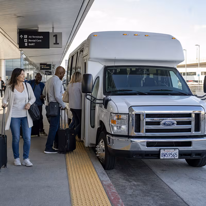 Black Mercedes Sprinter van staged for an Hayward Airport Transportation group