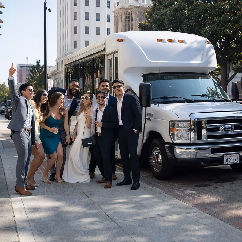 Black Mercedes Sprinter van staged for an Hayward Bachelor & Bachelorette Transportation group