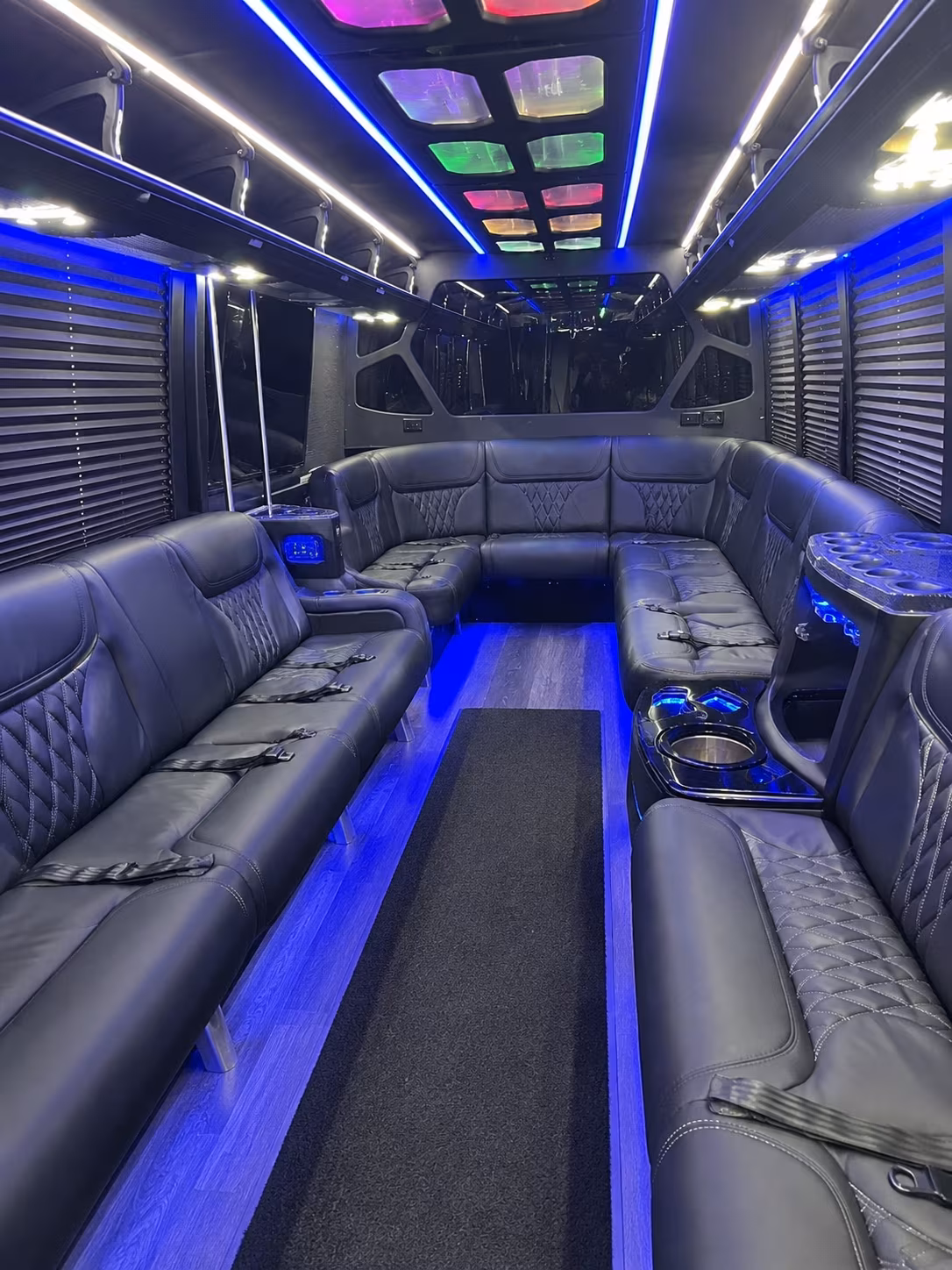 Passenger seating aboard a party bus rental serving Hayward