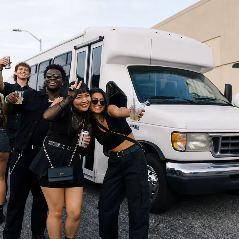Black Mercedes Sprinter van staged for an Hayward Concert Transportation group