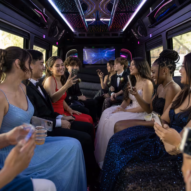 Black Mercedes Sprinter van staged for an Hayward Prom & Homecoming Transportation group
