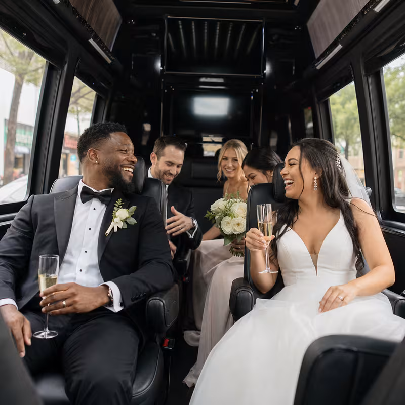 Black Mercedes Sprinter van staged for an Hayward Wedding Transportation group
