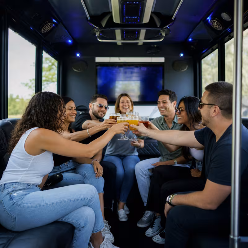 Black Mercedes Sprinter van staged for an Hayward Winery & Brewery Tour Transportation group