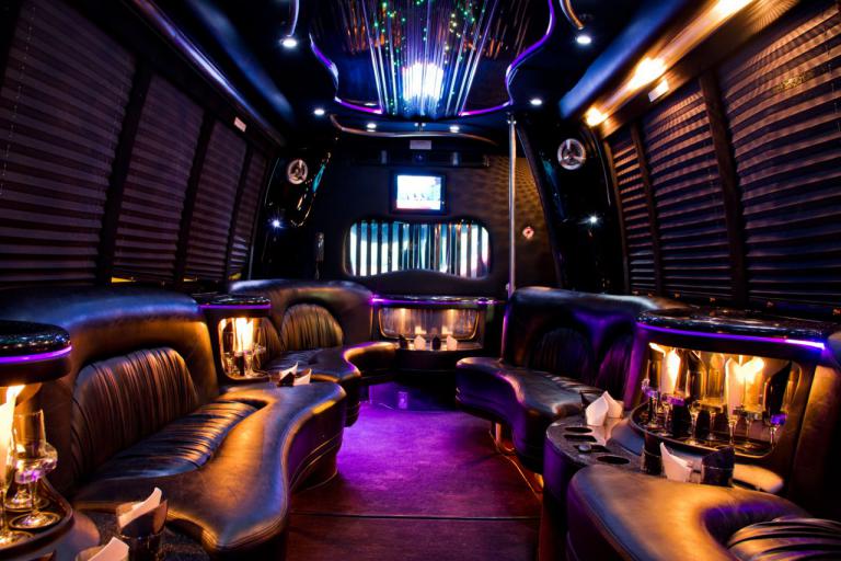 Orange 22 Passenger Party Bus Interior