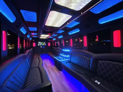 Orange 35 Passenger Party Bus Interior