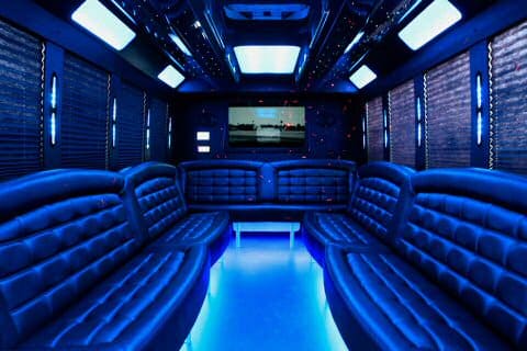 Orange 36 Passenger Party Bus Interior