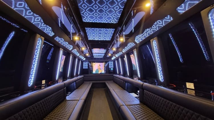Orange 40 Passenger Limo Bus Interior